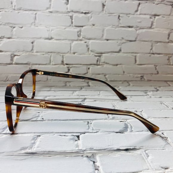 Gucci Rectangular Brown Havana And Gold Eyeglasses Glasses Frames - Picture 6 of 13